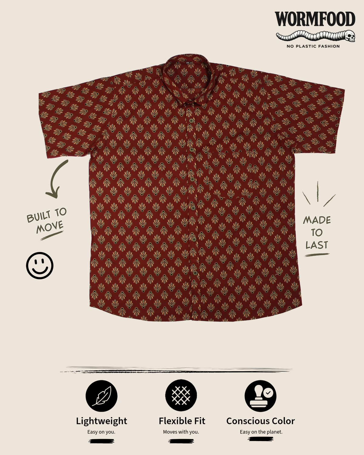 Spirited Casual Shirt - Maroon Ajrakh Motif