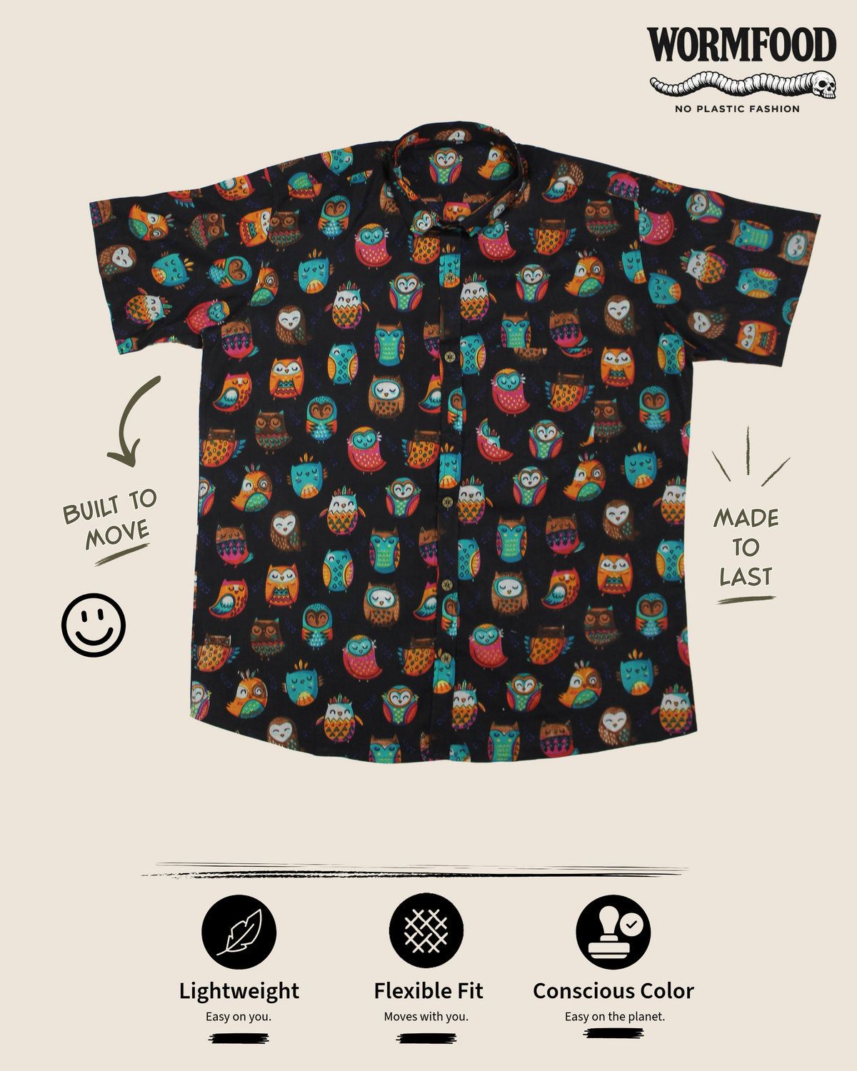 Spirited Casual Shirt - Midnight Owl Print
